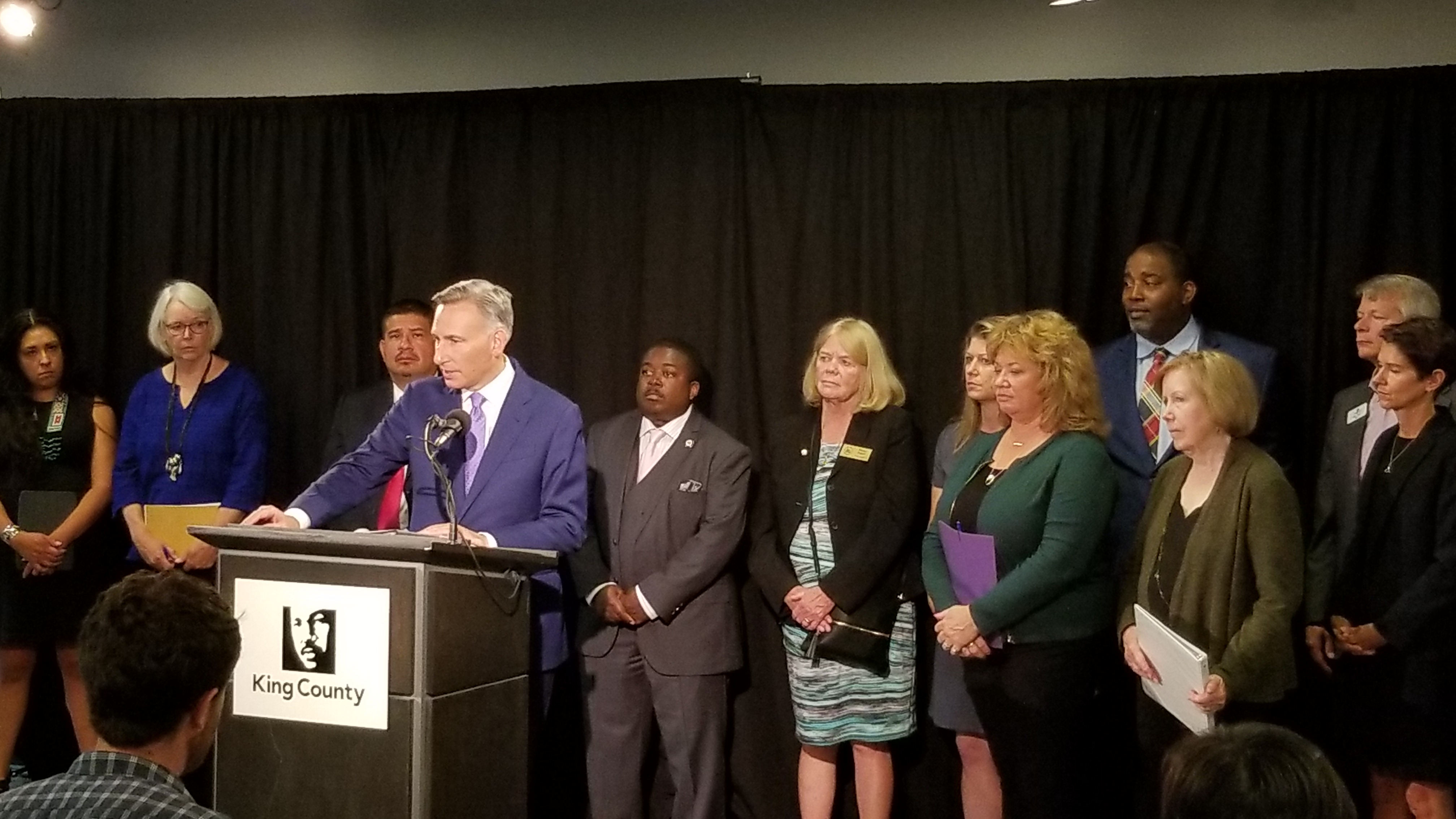 Executive Dow Constantine speaking at press release