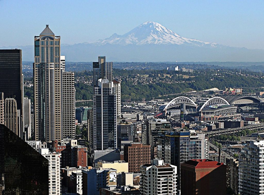 Seattle with Mt. Ranier in the background
