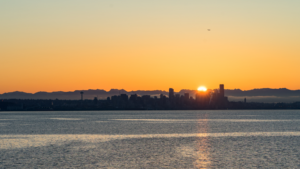 Sunrise looking east past Seattle's downtown skyline