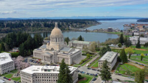 Aerial view of the Washington State Capital building in Olympia