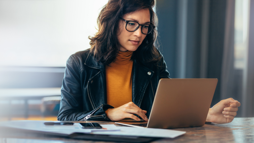 A person works on a computer