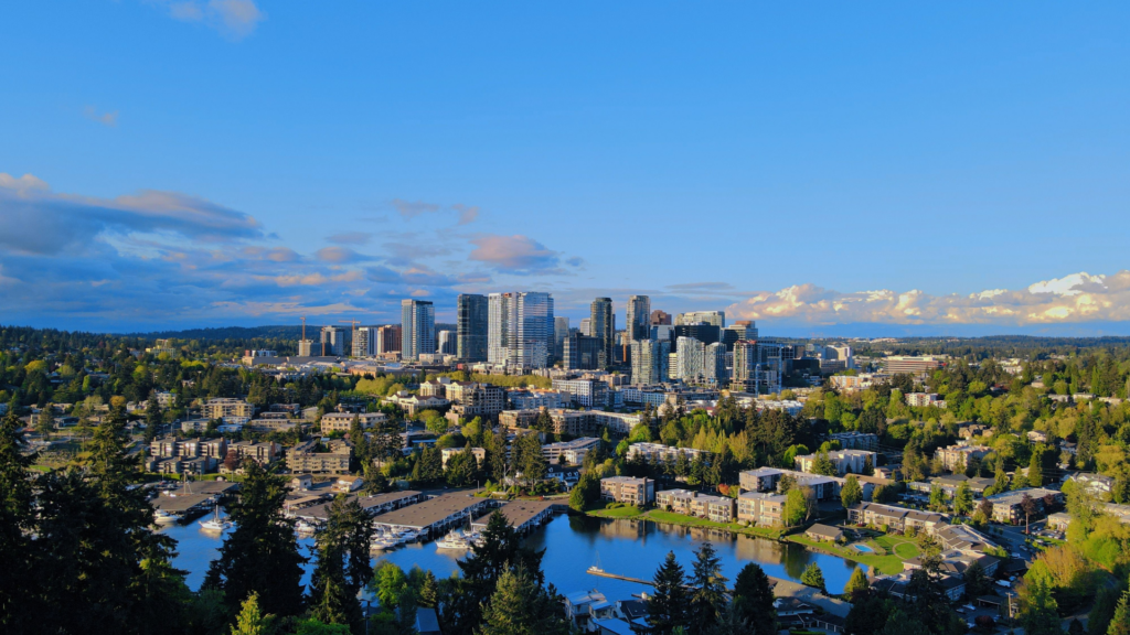 A view of the Bellevue skyline on a clear day