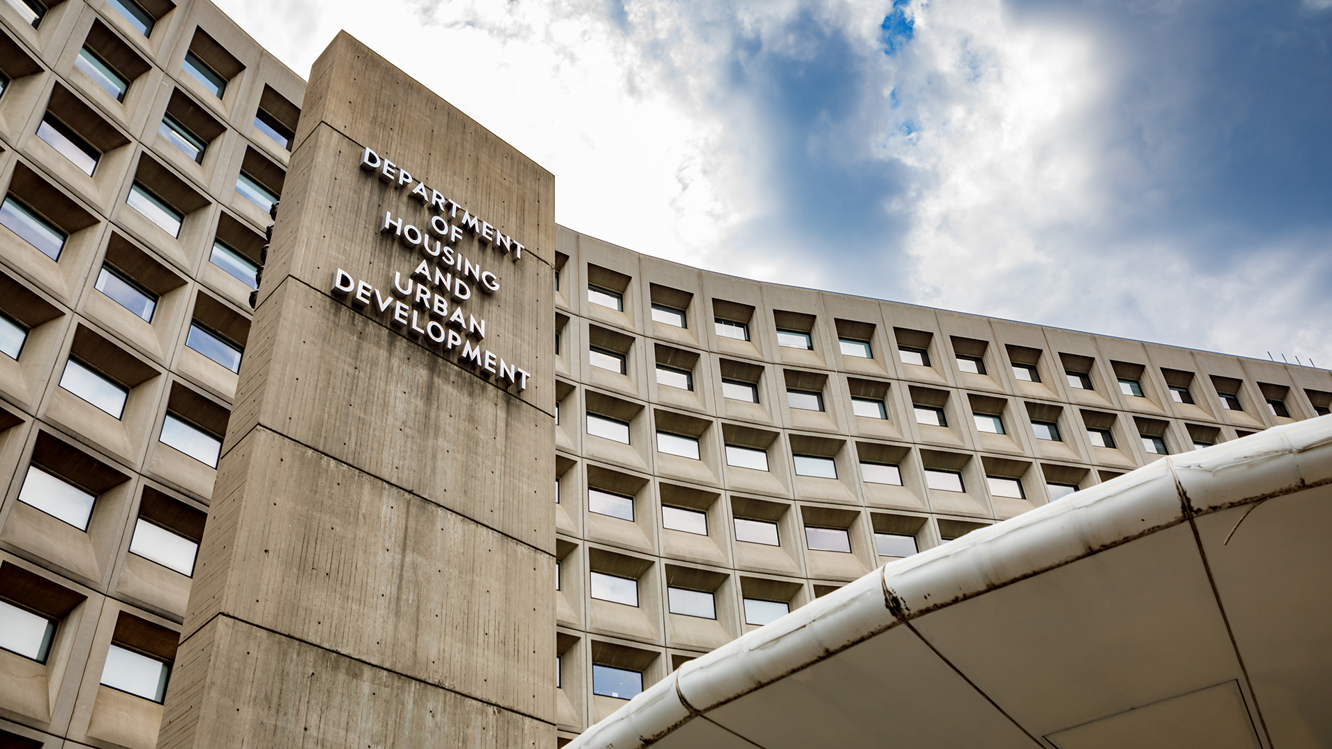A shot of the exterior of the US Department of Housing and Urban Development building in Washington DC